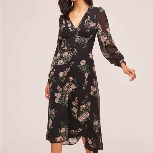 Astr the label peasant Floral Black Dress - Picture 1 of 8